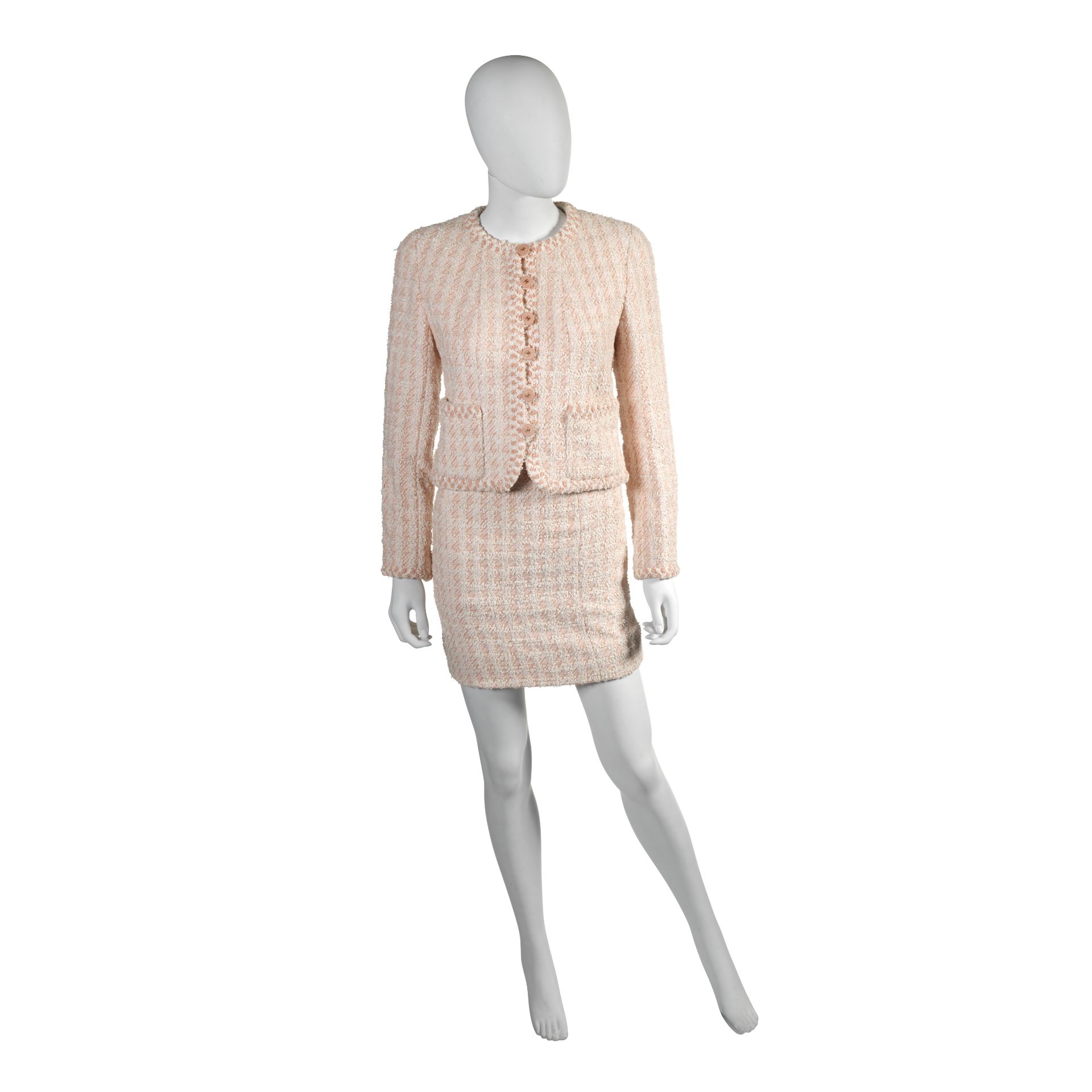 Pink Boucle Tweed Skirt Suit, Chanel, 1990s,