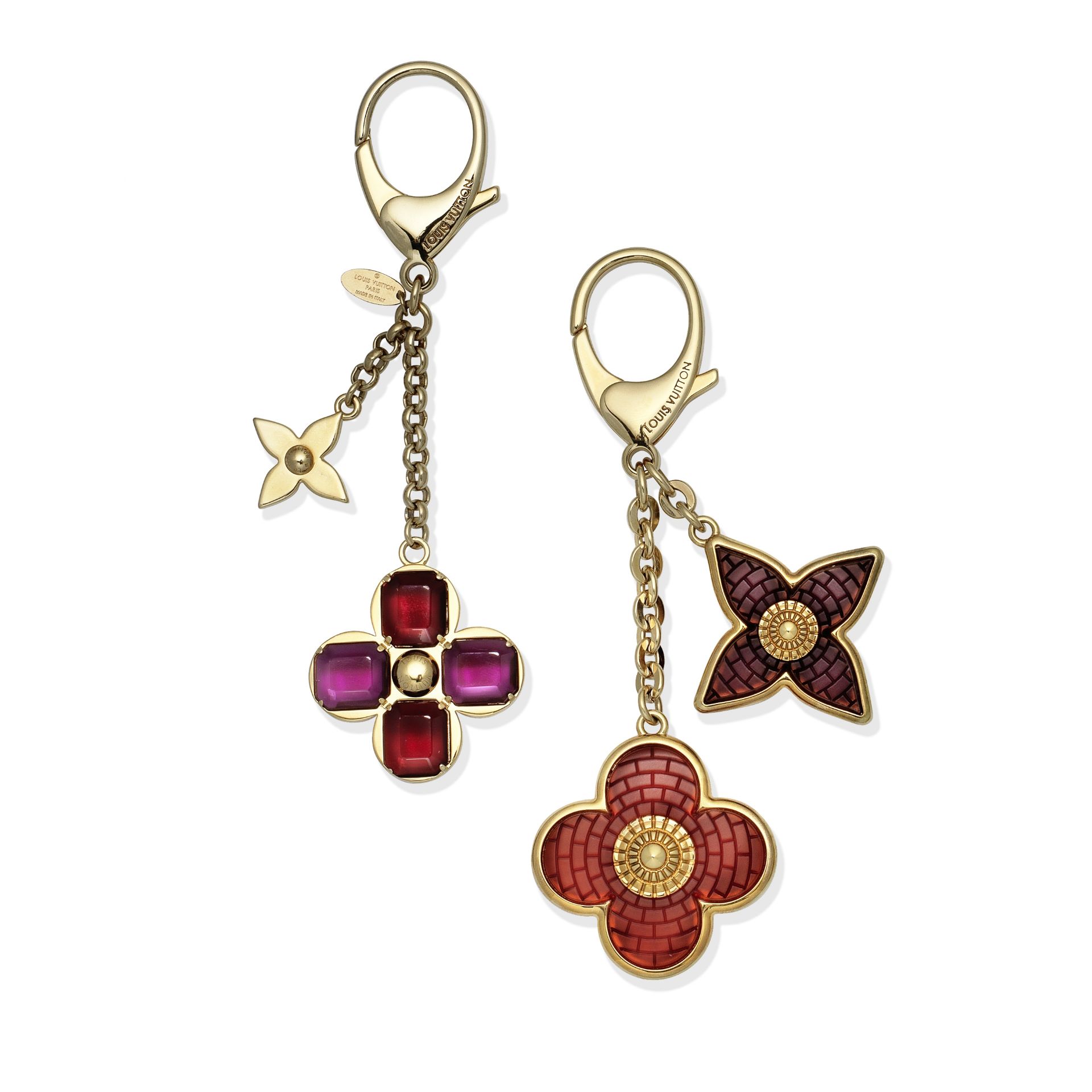 Red Mosaique Fleur and Purple Bee Fleur Key Holders/Bag Charms, Louis Vuitton, c. 2011-13, (Inclu...