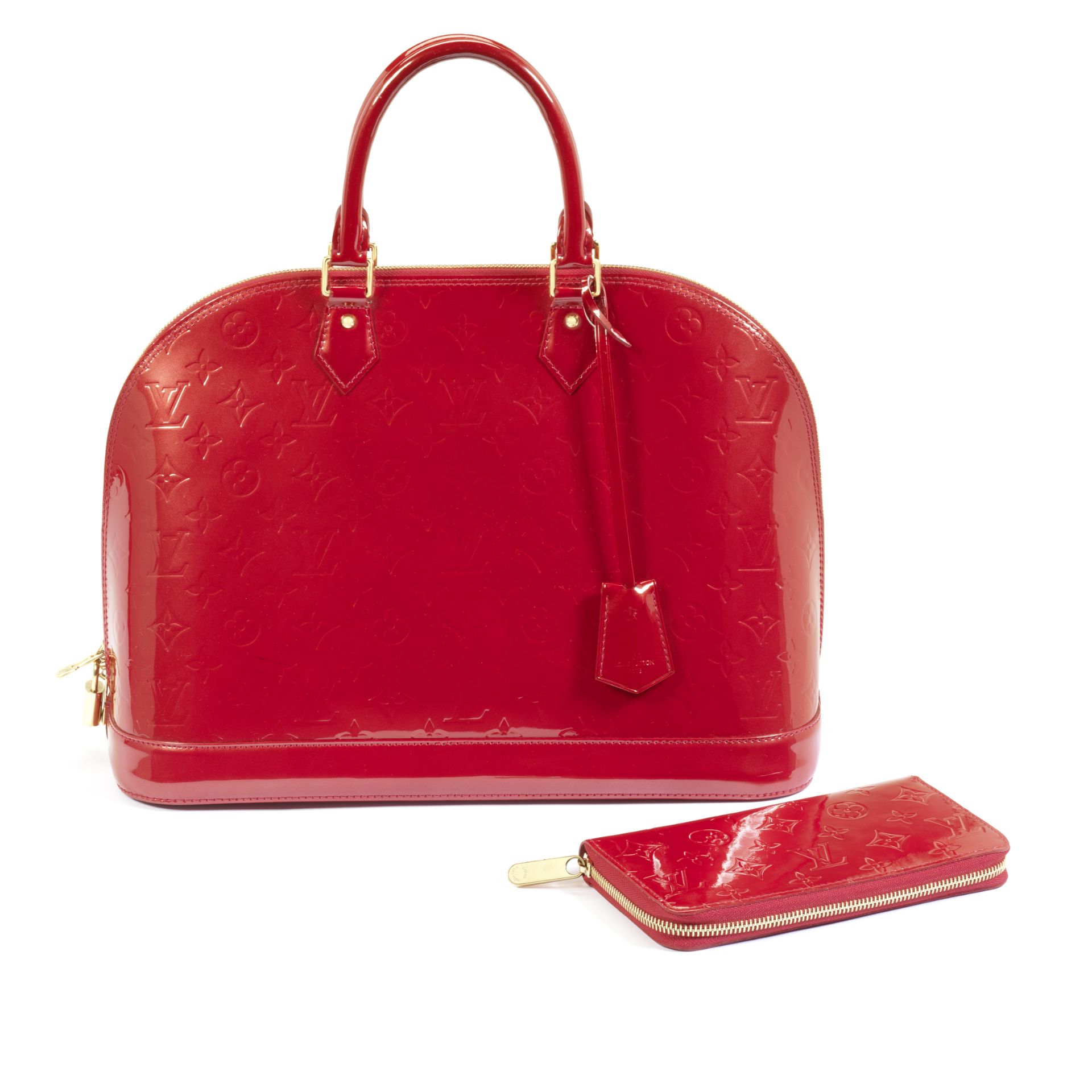 Pomme D'Amour Vernis Alma MM and Matching Purse, Louis Vuitton, c. 2008, (Includes keys, padlock,...