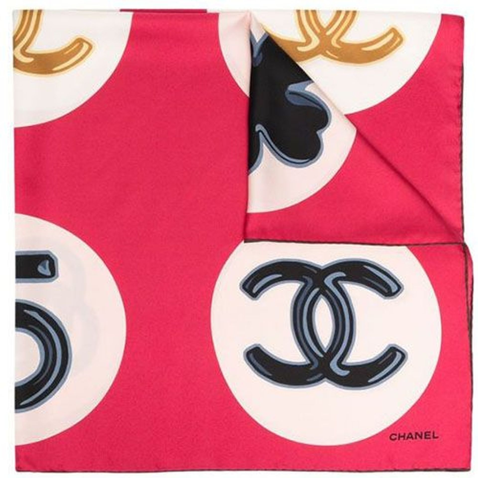 Red Circle Print Silk Scarf, Chanel,