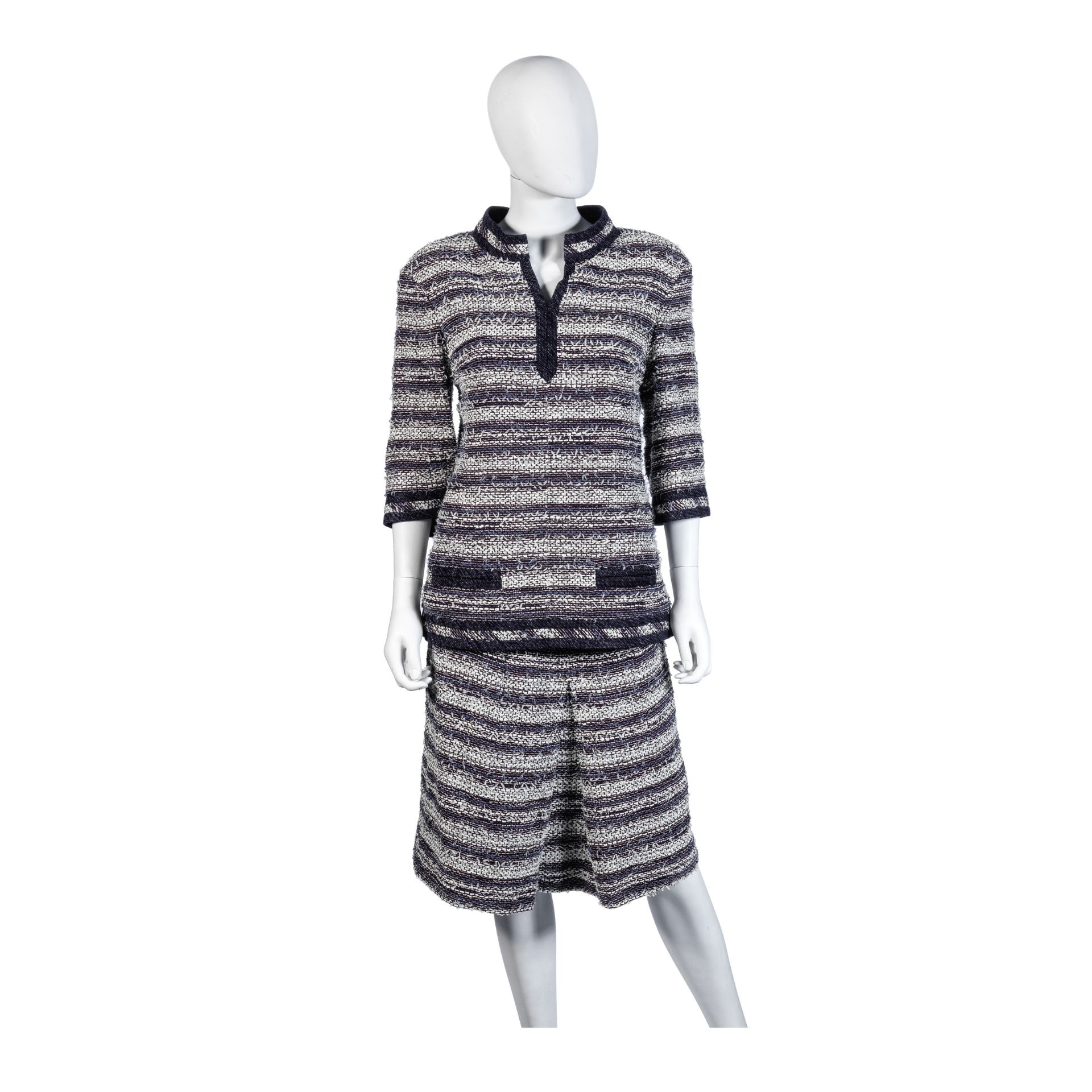 Blue Striped Tweed Ensemble, Chanel, Spring 2013, (Includes fabric swatches)