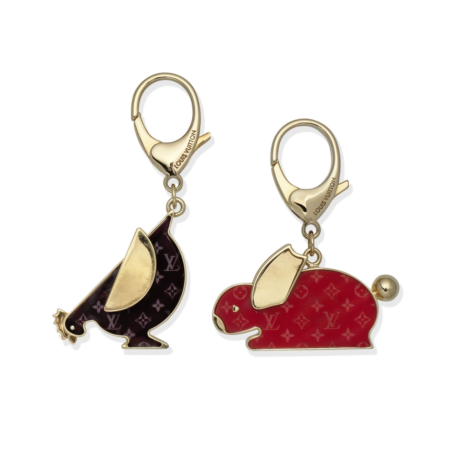 Amarante Rooster and Red Rabbit Bag Charms/ Key Holders, Louis Vuitton, c. 2010, (Includes dust b...