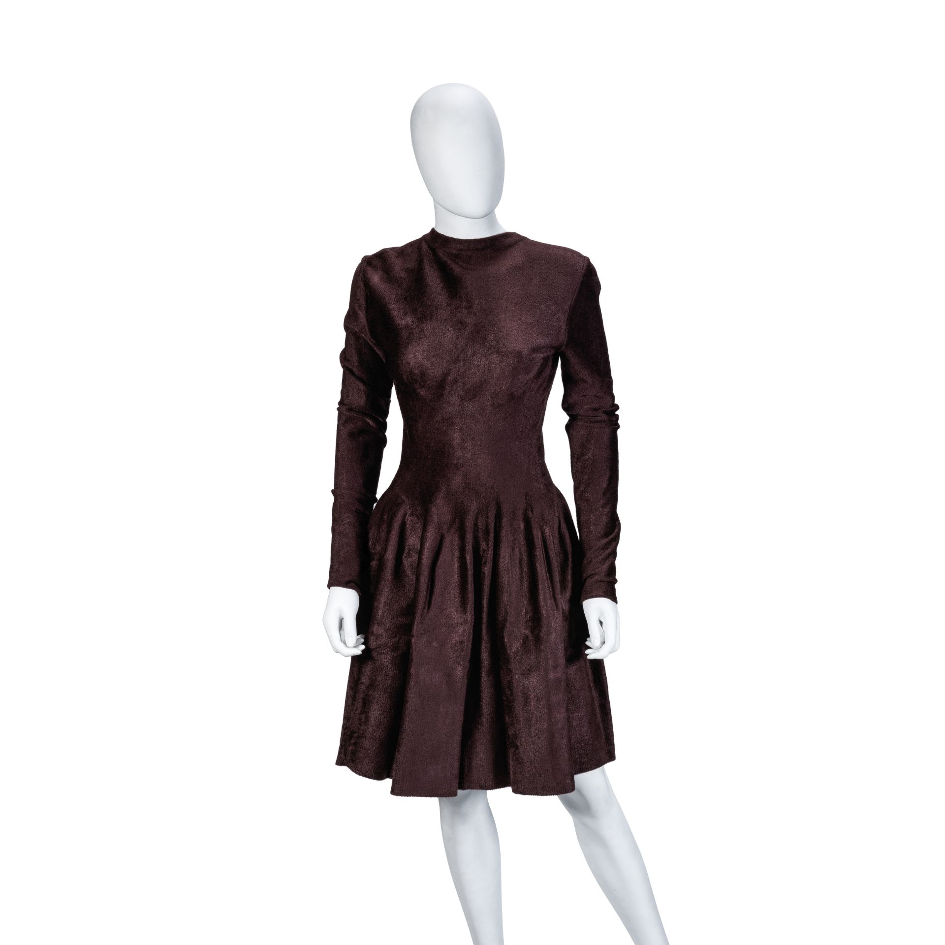 Burgundy Velour Flared Dress, Alaia, 2010s,