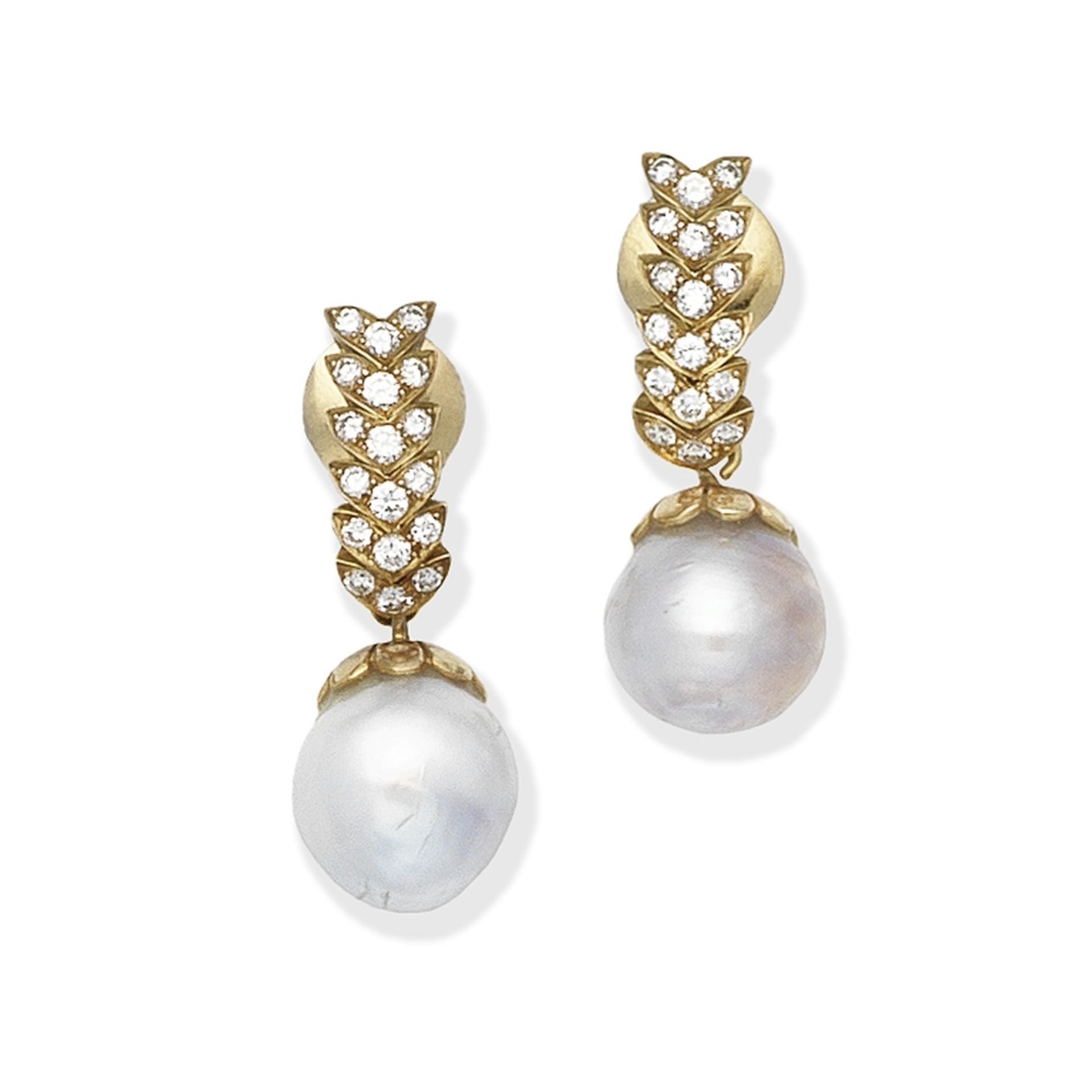 CULTURED PEARL AND DIAMOND-SET PENDANT EARRINGS