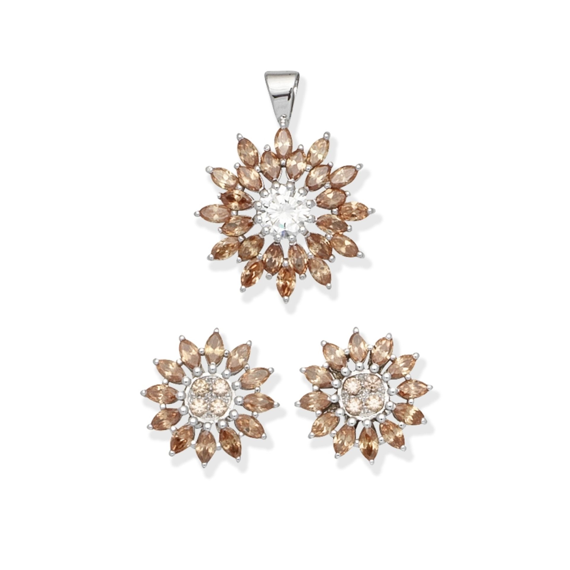 DIAMOND AND TOPAZ PENDANT AND EARRING SUITE,