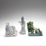 THREE VARIOUSLY JADE AND JADEITE CARVINGS Late Qing Dynasty (5)