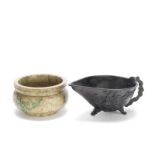 A BRONZE TRIPOD POURING VESSEL AND A SOAPSTONE INCENSE BURNER, GUI Qing Dynasty (2)