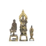 THREE SMALL GILT BRONZE BUDDHIST FIGURES Tang Dynasty or later (3)