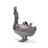 A BRONZE MANDARIN DUCK FORM INCENSE BURNER AND COVER Ming Dynasty