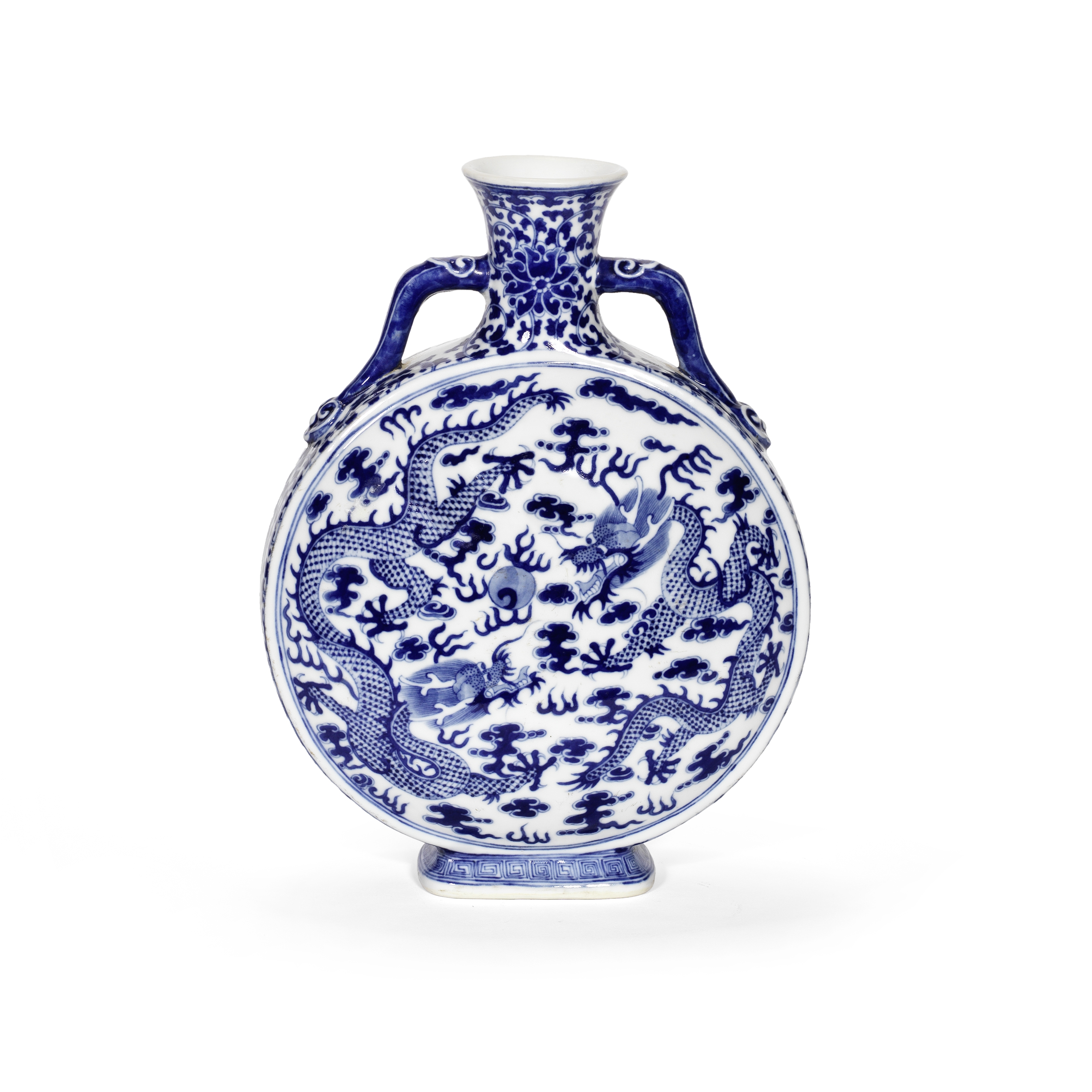 A BLUE AND WHITE 'DRAGONS' MOONFLASK 19th century