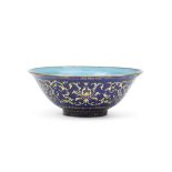 A GILT DECORATED BLUE ENAMELLED 'LOTUS' BOWL Qianlong four-character seal mark and of the period