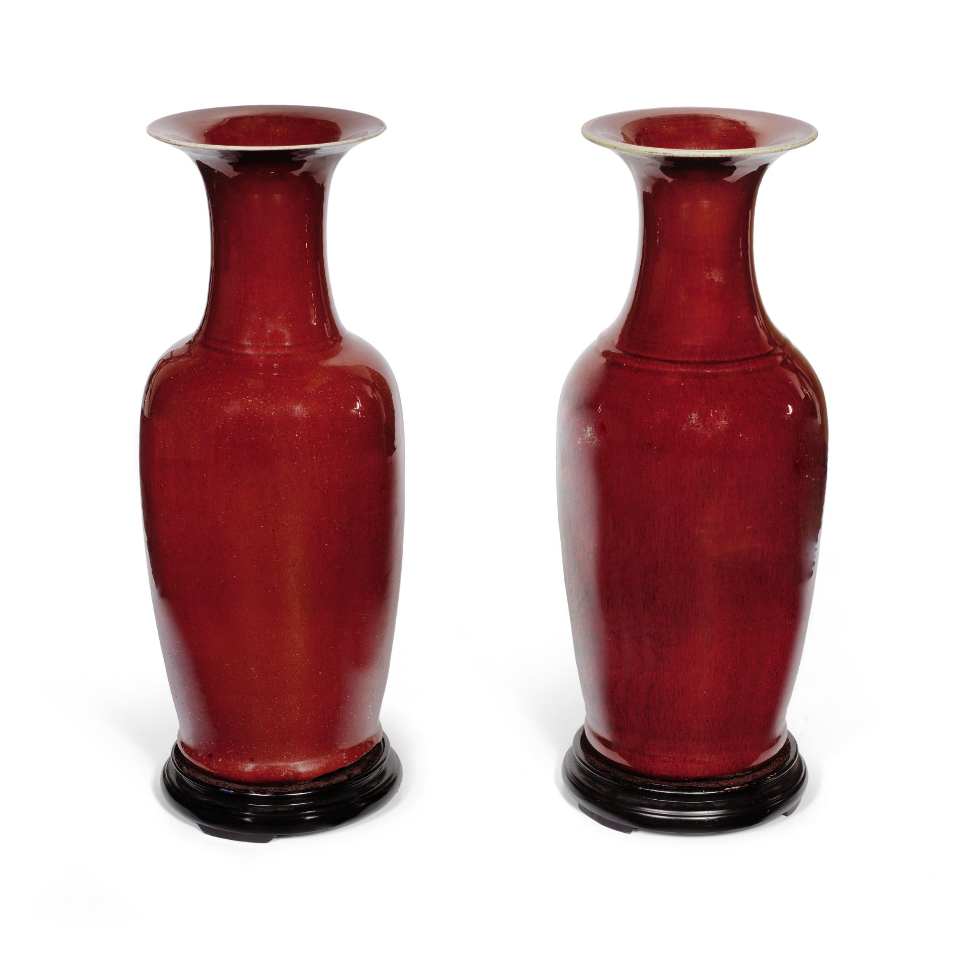 A LARGE PAIR OF SANG-DE-BOEUF GLAZED BALUSTER VASES Late Qing Dynasty (4)