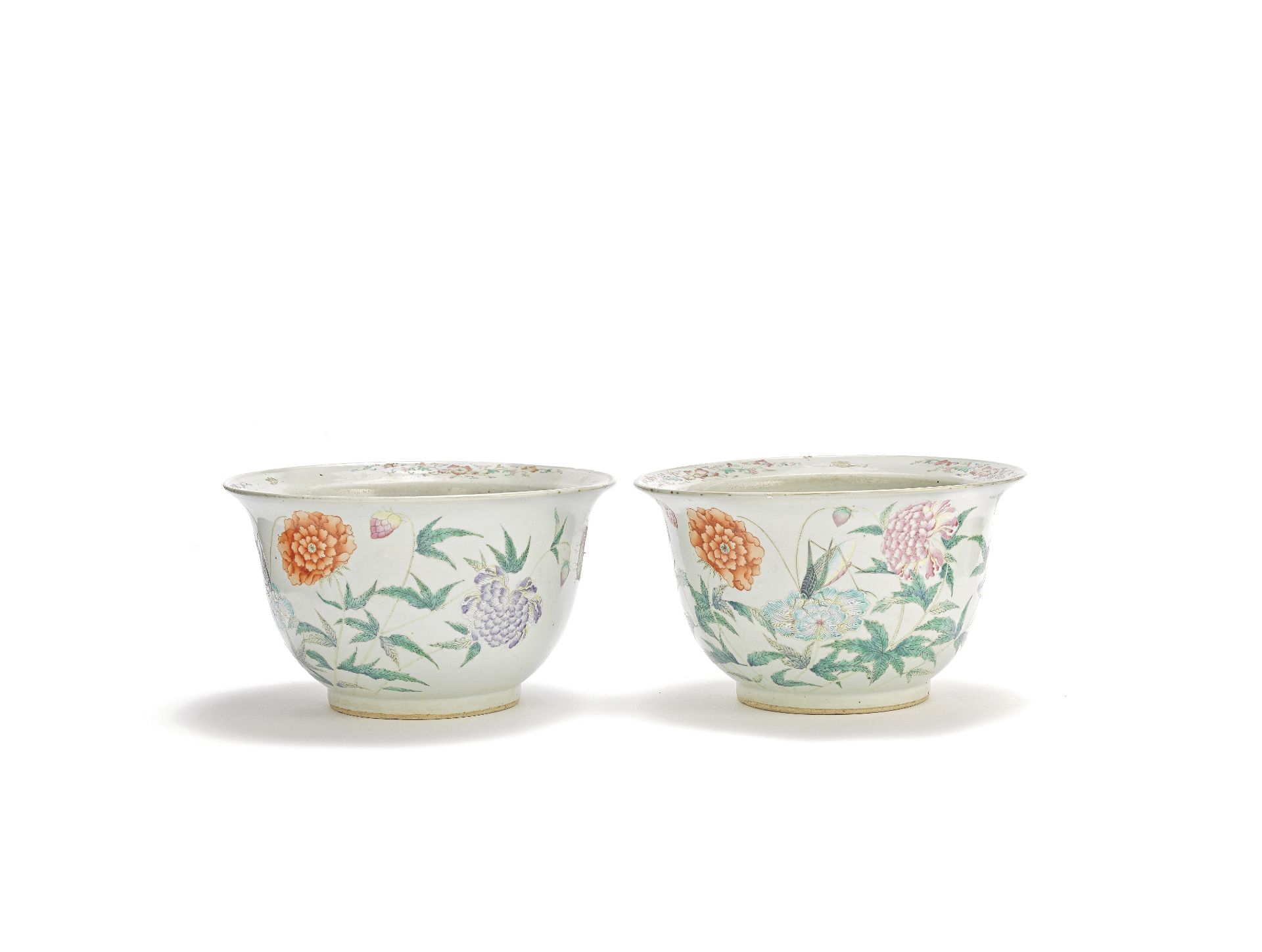 A PAIR OF FAMILLE ROSE JARDINIERES 19th century (2)