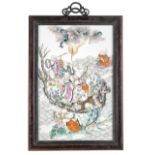 A FAMILLE ROSE 'LUOHANS' PLAQUE Late Qing Dynasty/Republic Period