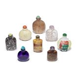 A SELECTION OF GLASS, HARDSTONE, PORCELAIN AND WOOD SNUFF BOTTLES 19th century (16)