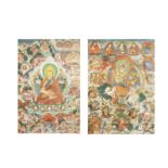 A THANGKA OF TSONGKHAPA AND A THANGKA OF JAMBHALA ON A WHITE LION Tibet, early 20th century (2)