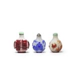 THREE OVERLAY GLASS SNUFF BOTTLES 18th/19th century (6)