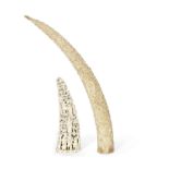 TWO VARIOUSLY CHINESE AND SOUTH EAST ASIAN IVORY TUSK CARVINGS 19th century (2)