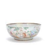 A LARGE FAMILLE ROSE EXPORT 'GARDEN PARTY' PUNCH BOWL Qianlong