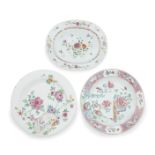 A GROUP OF THREE LARGE FAMILLE ROSE EXPORT 'FLORAL' DISHES 18th century (3)
