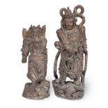 TWO RED LACQUERED AND GILT CARVED WOOD GUARDIAN FIGURES Late Qing Dynasty/Republic Period (2)