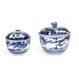 TWO ARITA BLUE AND WHITE DEEP BOWLS AND COVERS 17th/18th century (4)