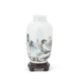 AN ENAMELLED 'LANDSCAPE' LANTERN-SHAPED VASE Li Yi Xuan seal mark, 20th century (2)