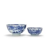 TWO BLUE AND WHITE BOWLS One with Shendetang Bogu zhi mark, the other with Yongle four-character ...