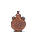 A LARGE CARVED BAMBOO SNUFF BOTTLE AND COVER Daoguang six-character seal mark and possibly of the...