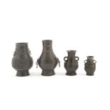 FOUR ARCHAISTIC BRONZE VASES, HU Song-Ming Dynasty (4)