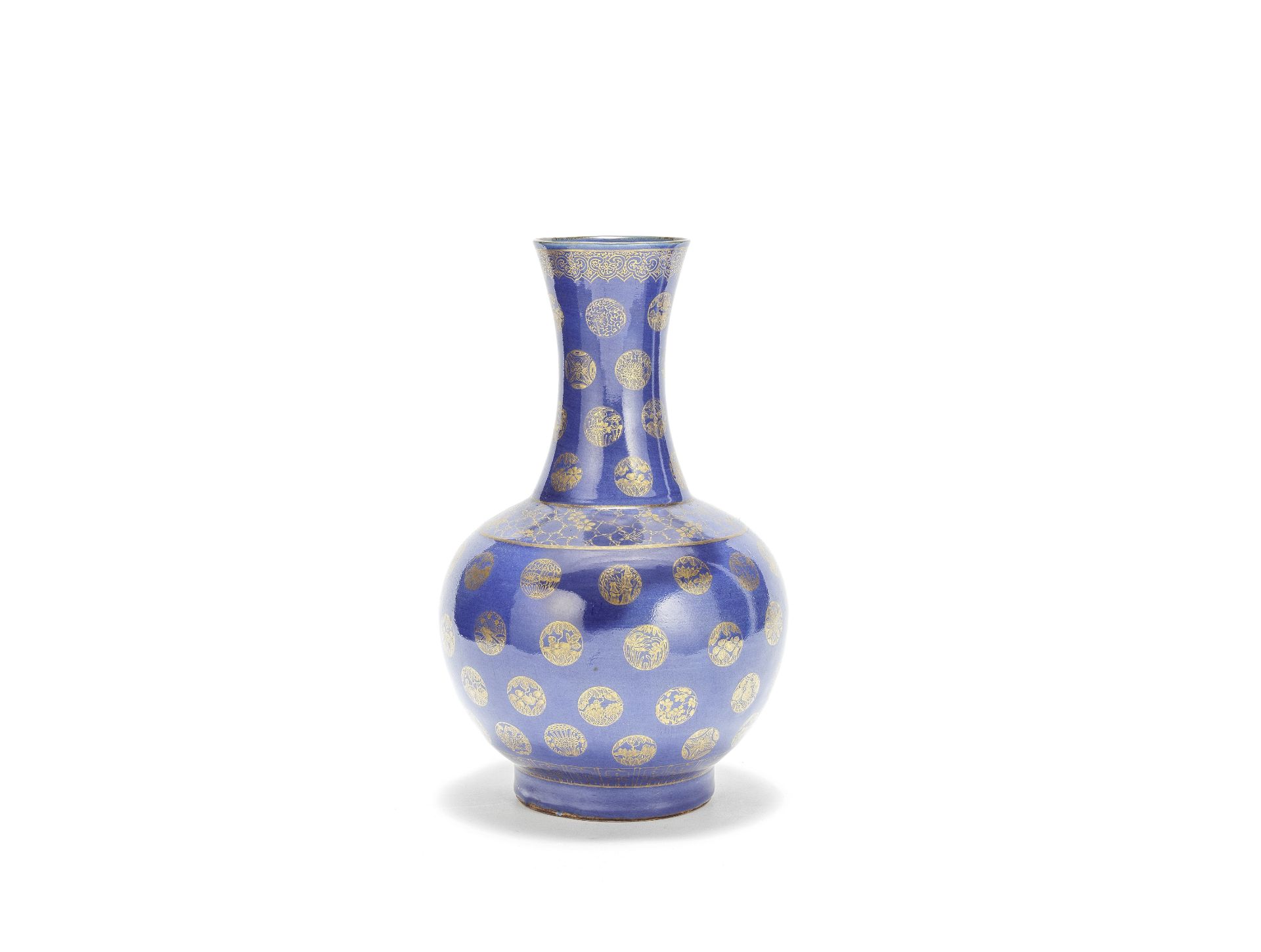 A GILT-DECORATED POWDER-BLUE GLAZED BOTTLE VASE Guangxu four-character mark, probably Republic Pe...