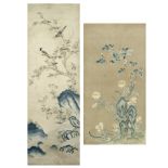 TWO SILK EMBROIDERED PANELS 18th/19th century (2)