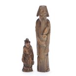 A BAMBOO CARVING OF A LADY AND A BAMBOO SCHOLAR 18th and 19th century (2)