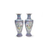 A VERY LARGE PAIR OF PAINTED ENAMEL VASES 20th century (2)