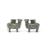 A PAIR OF CLOISONN&#201; ENAMEL 'OX' INCENSE HOLDERS Late Qing Dynasty (2)