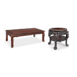 A CARVED HONGMU STAND AND A STAINED HONGMU LOW TABLE, KANG Late Qing Dynasty (2)