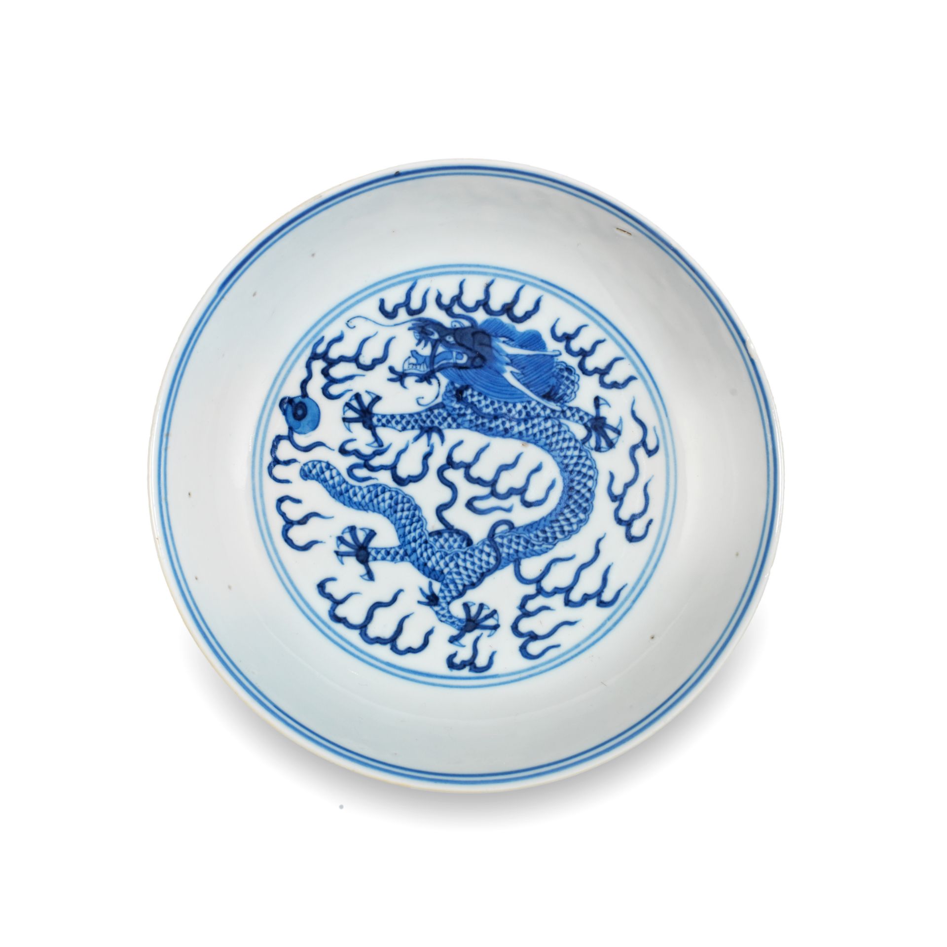 A BLUE AND WHITE 'DRAGON' DISH Guangxu six-character mark and of the period