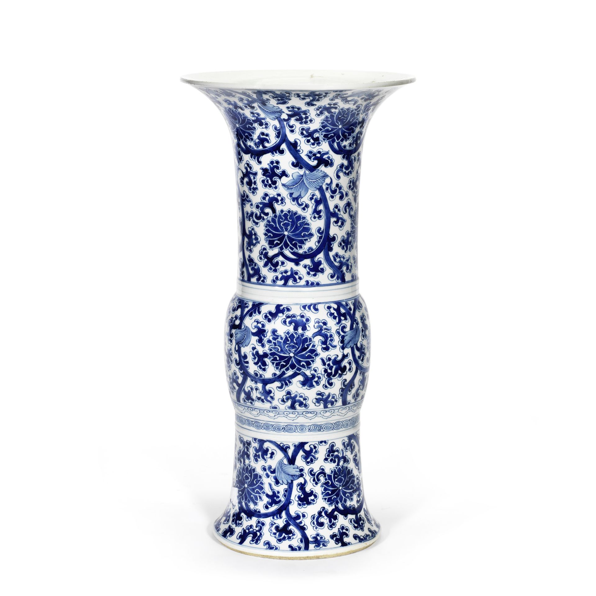 A BLUE AND WHITE 'LOTUS' BEAKER VASE, GU Late Qing Dynasty