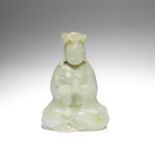 A PALE GREEN JADE FIGURE OF A BODHISATTVA 18th/19th century