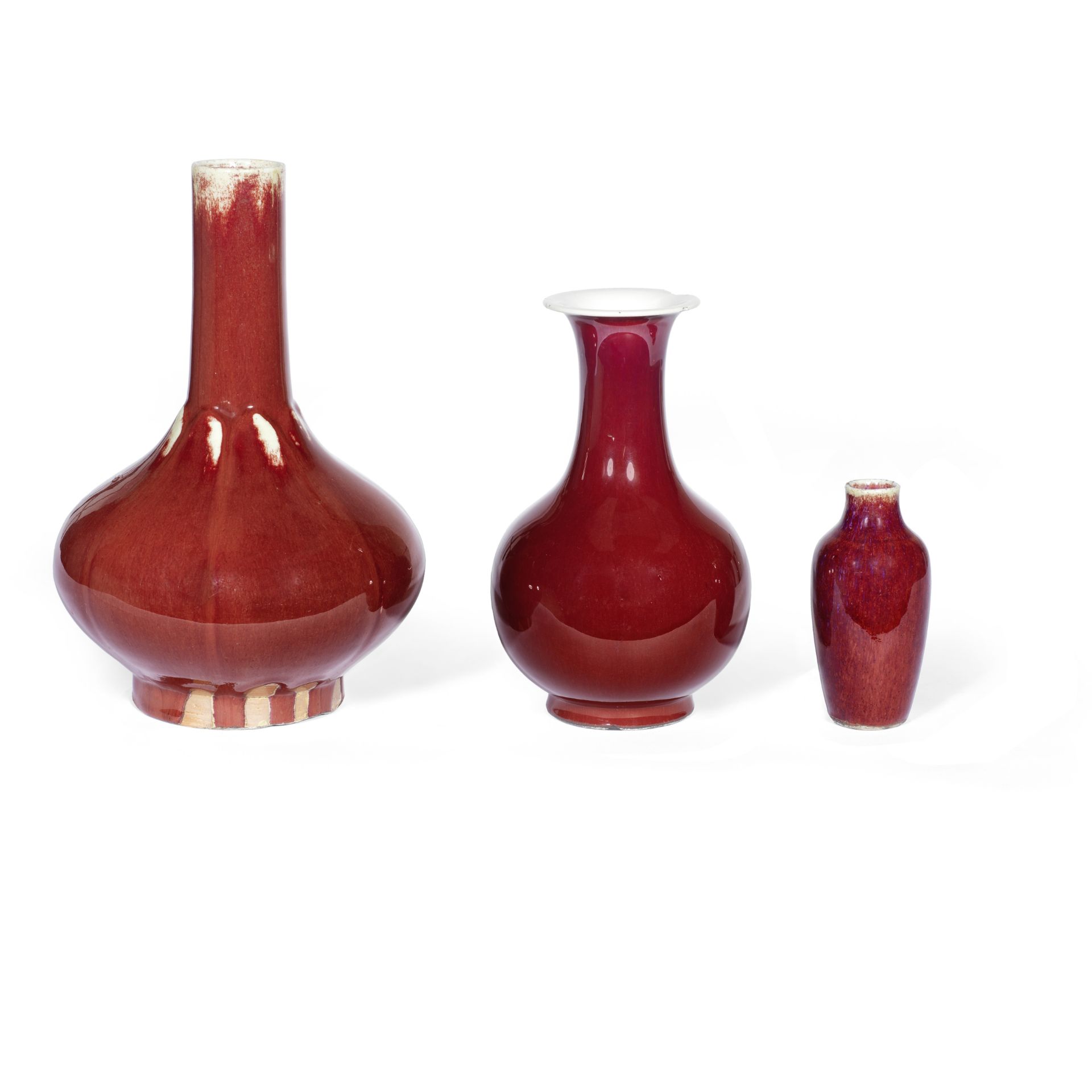 A GROUP OF THREE FLAMB&#201;-GLAZED VASES Late Qing Dynasty (3)
