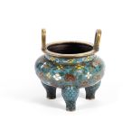 A CLOISONN&#201; ENAMEL TRIPOD INCENSE BURNER Qianlong