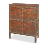 A SMALL PAINTED WOOD 'FLORAL' CABINET Tibet, late 19th century