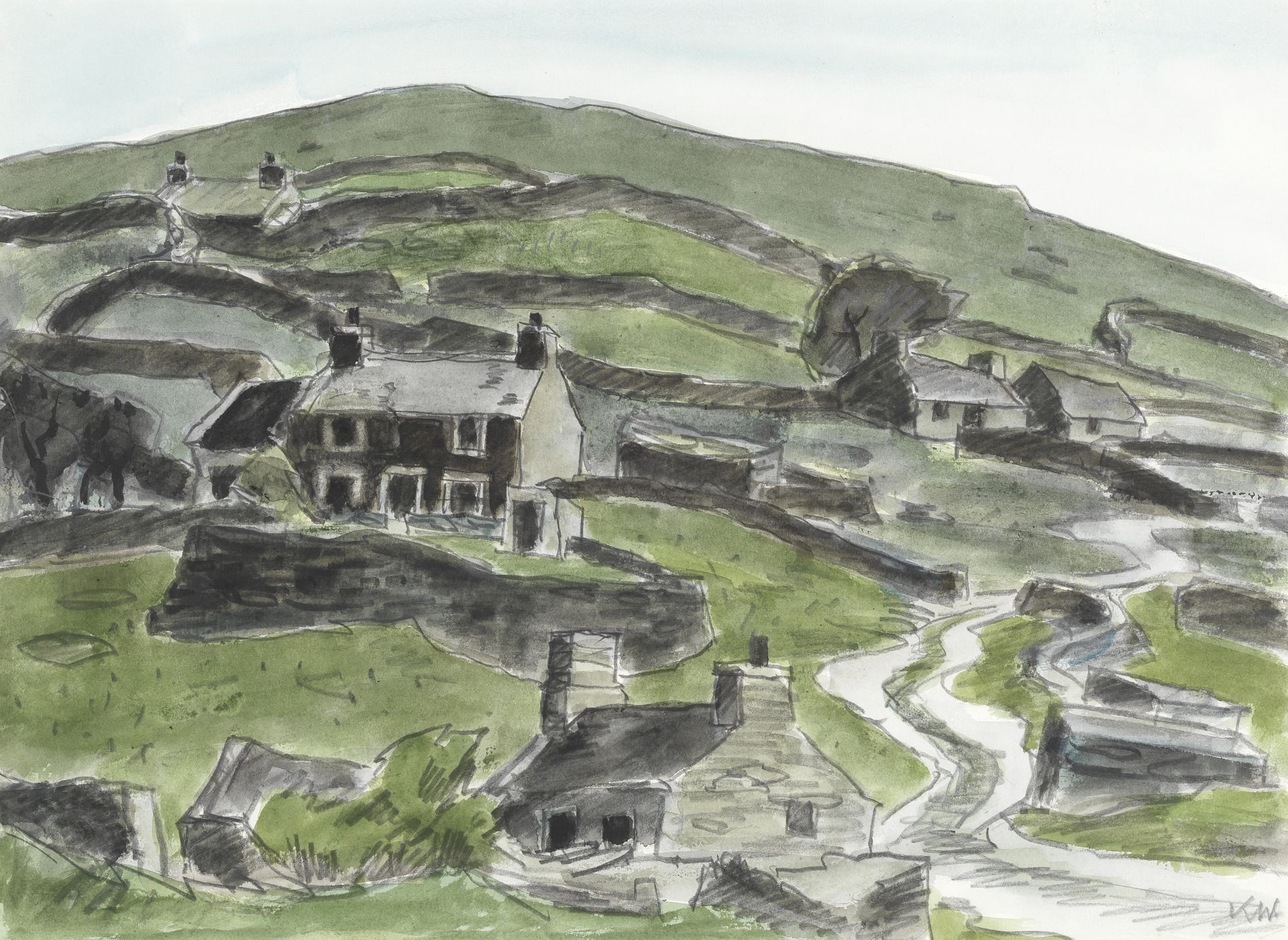 Sir Kyffin Williams R.A. (British, 1918-2006) Cottages Waunfawr