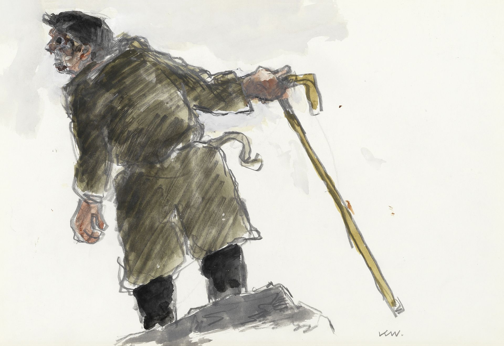 Sir Kyffin Williams R.A. (British, 1918-2006) On the Lookout (with a further pencil sketch of a m...