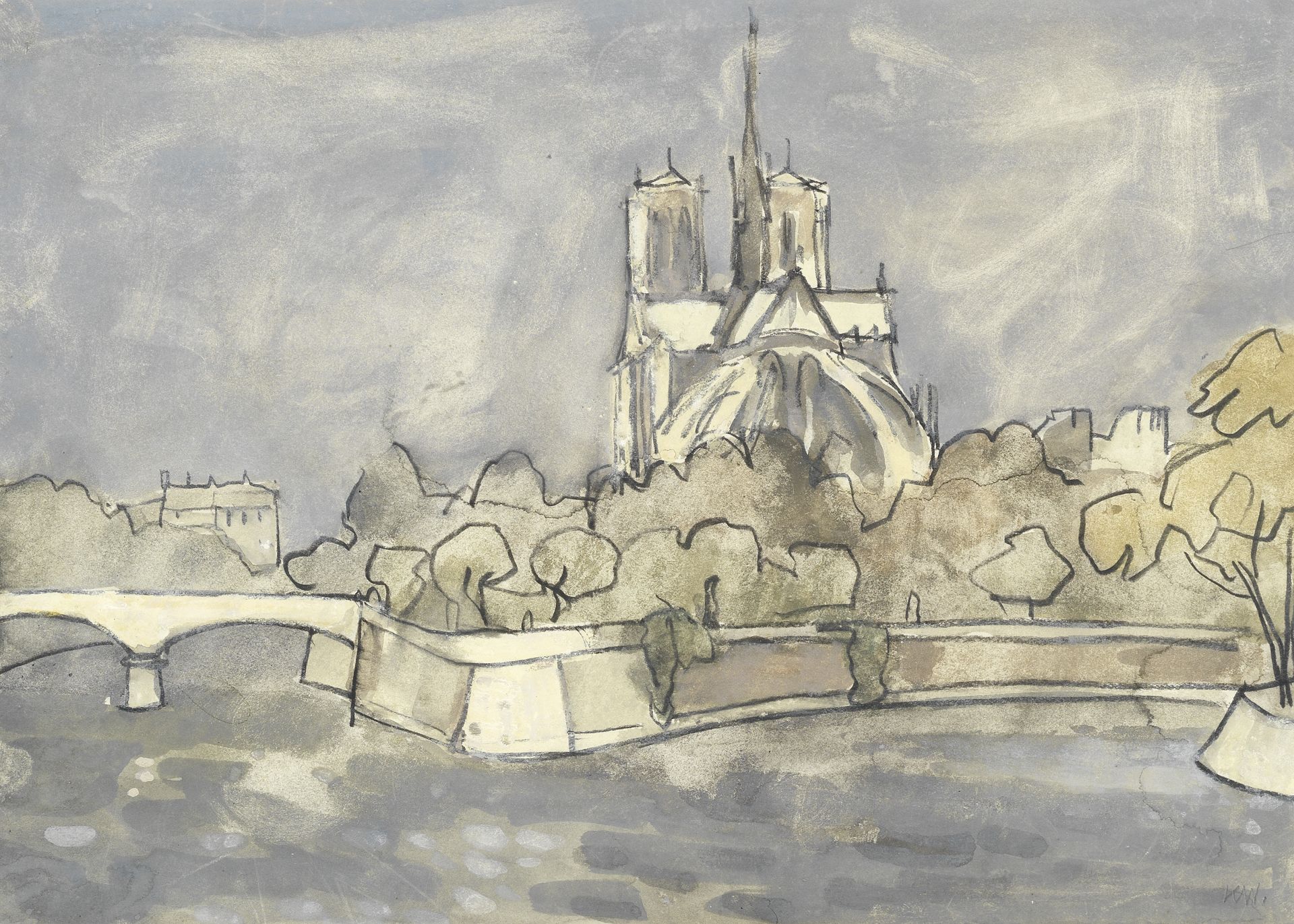 Sir Kyffin Williams R.A. (British, 1918-2006) Notre Dame, Winter