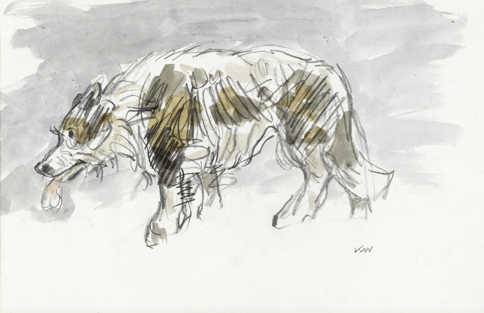 Sir Kyffin Williams R.A. (British, 1918-2006) Sheep Dog (with a further pencil sketch of a duck o...