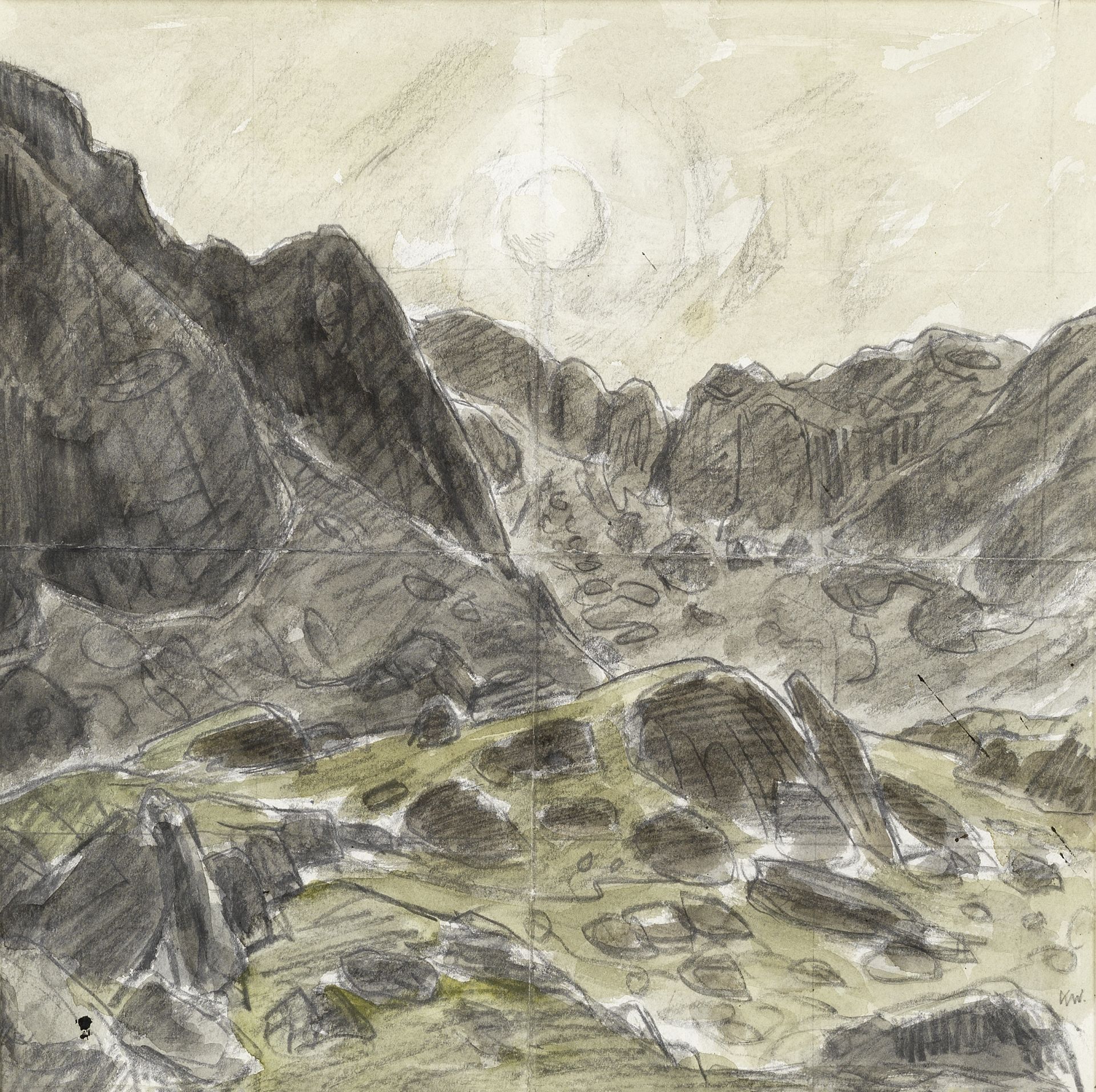 Sir Kyffin Williams R.A. (British, 1918-2006) Cwm Idwal (with a further pencil sketch of a landsc...