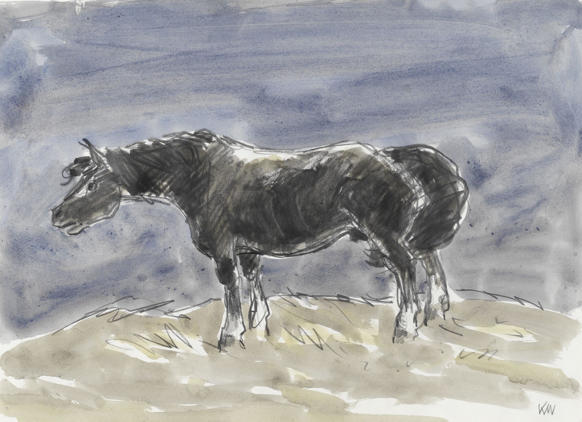 Sir Kyffin Williams R.A. (British, 1918-2006) Stallion (with a further unfinished portrait sketch...