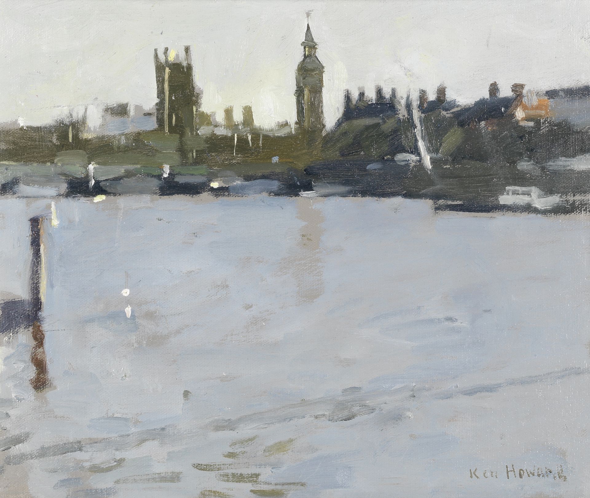 Ken Howard R.A. (British, born 1932) Parliament from the Thames