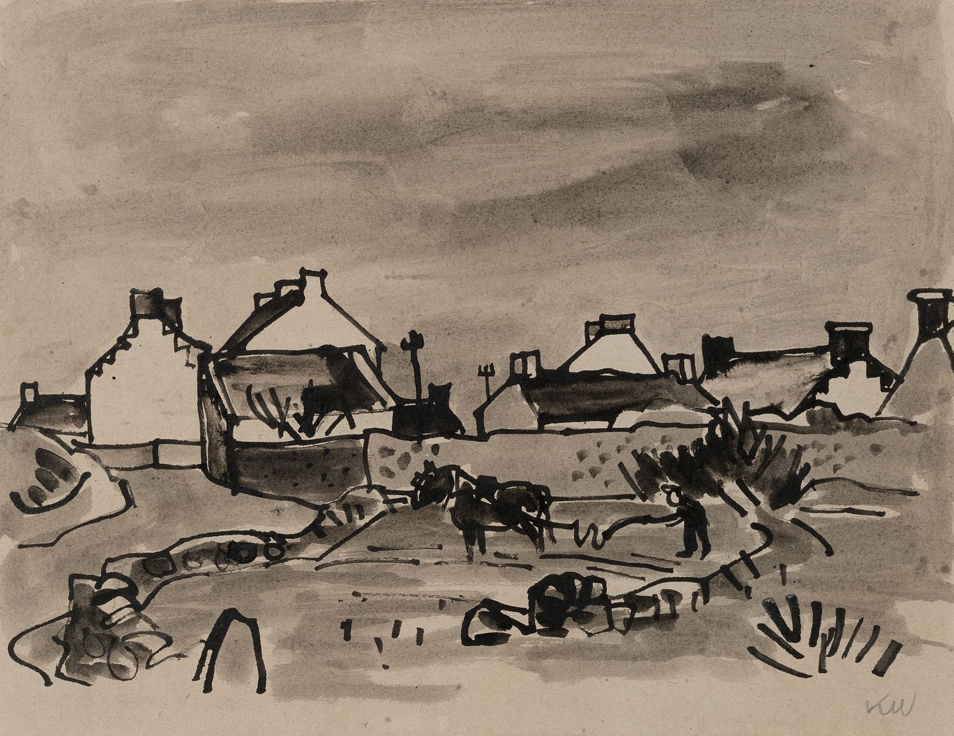 Sir Kyffin Williams R.A. (British, 1918-2006) Farm, Brittany